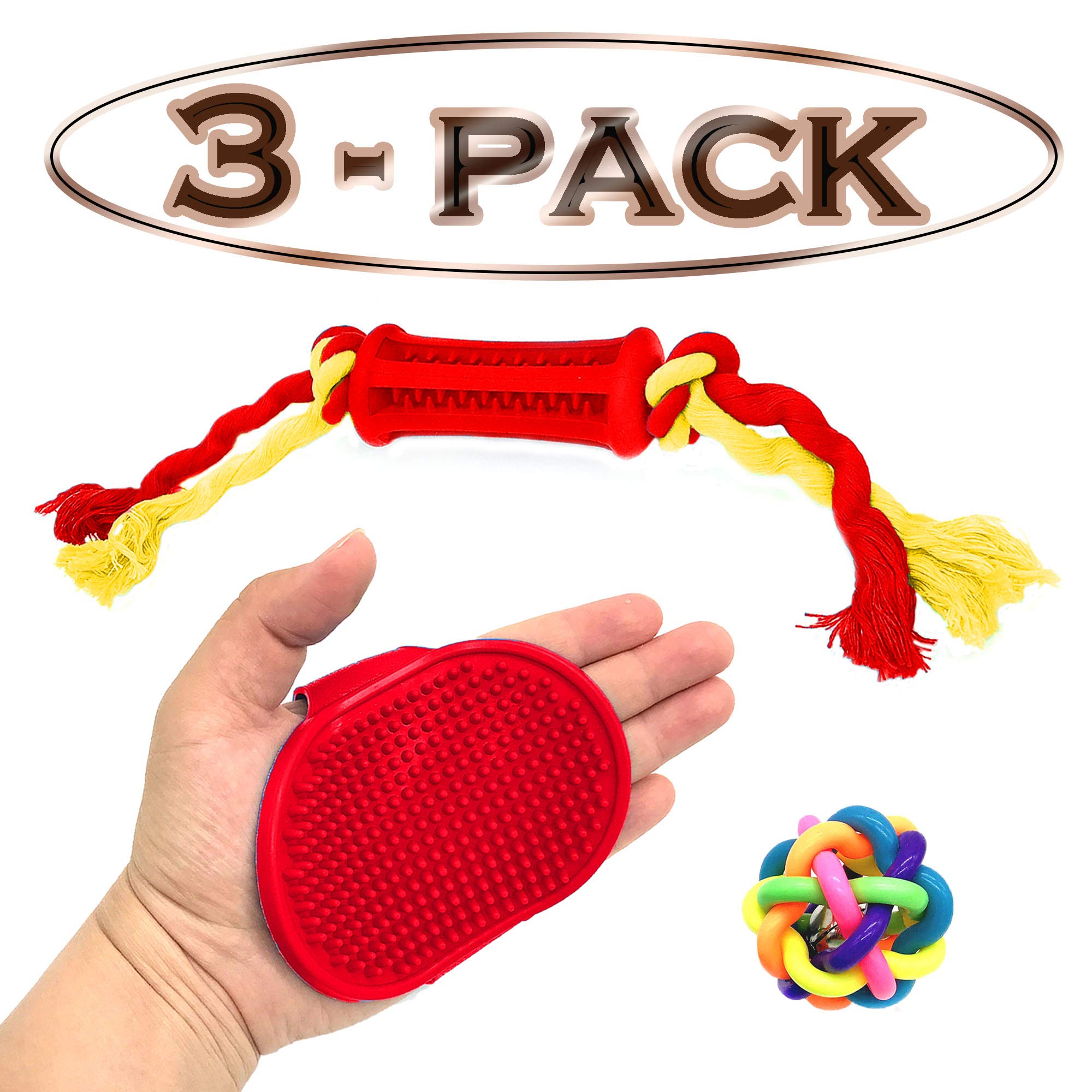 Premium Dog Hair Brush & Chew Toy Toothbrush Set - Red Color, Non-Toxic Materials for Safe Teeth Cleaning & Fur Grooming - Perfect for Daily Pet Care & Dental Hygiene at Home