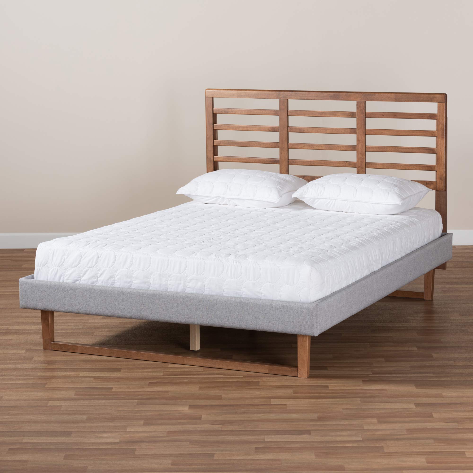 Baxton Studio Full Size Platform Bed Frame - Light Grey/Ash Walnut Finish - Modern Minimalist Bedroom Furniture for Small Spaces & Apartments