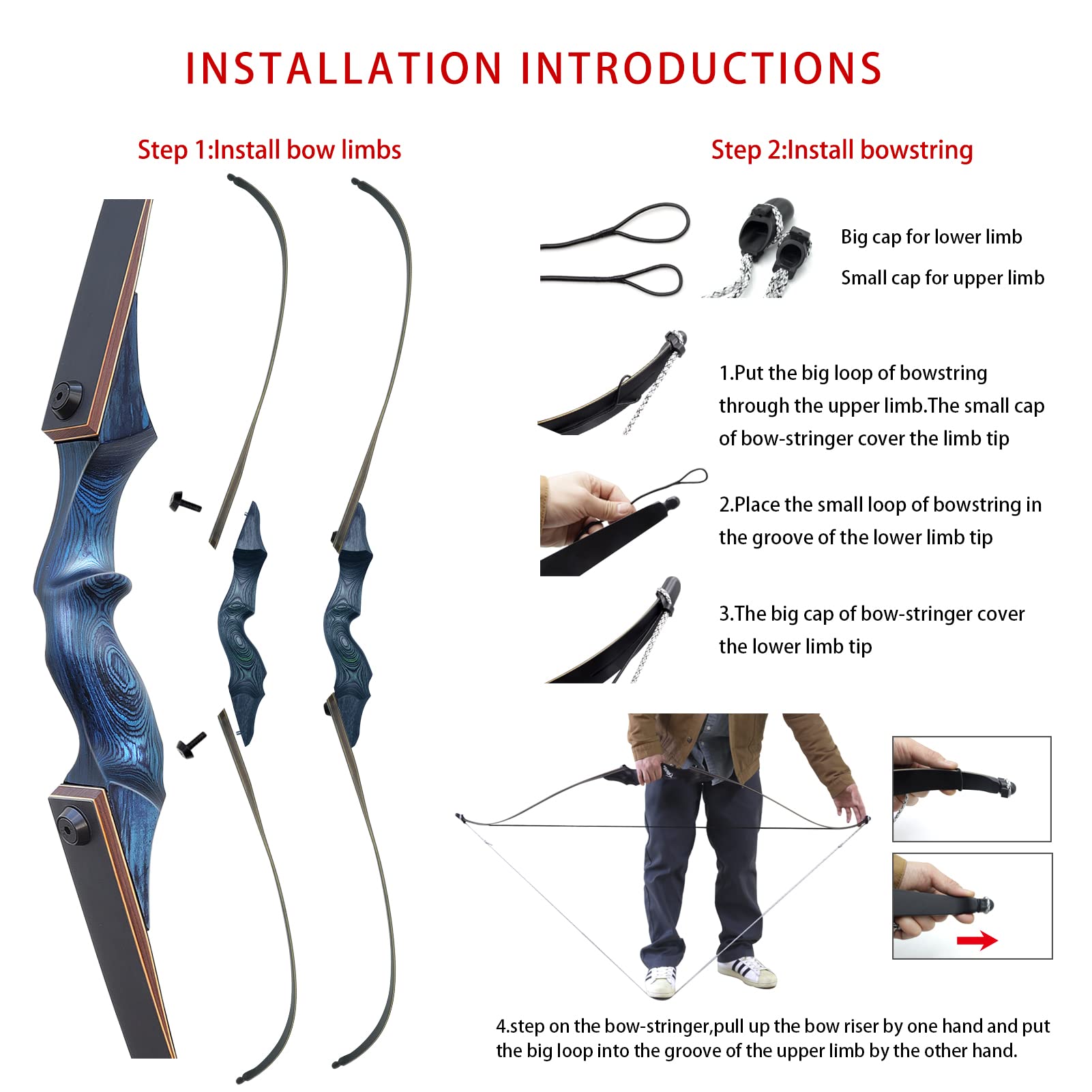 OBTOUTDOOR Black Hunter Takedown Recurve Bow Set for Adults - 60