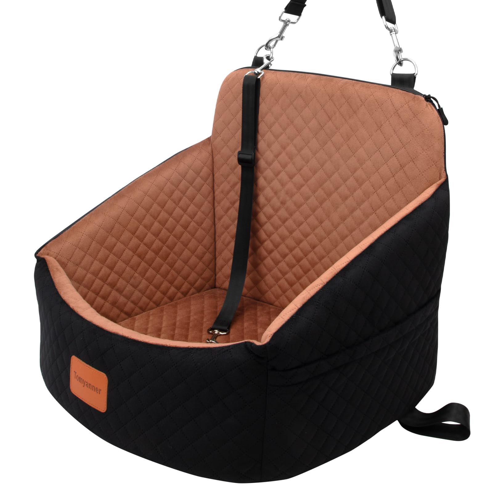 Small Dog Car Seat for Pets Under 20 lbs - Super Comfy & Secure Pet Booster Seat with Storage Pockets & Safety Belt (S-Black/Brown) - Perfect for Car Travel, Road Trips & Vet Visits