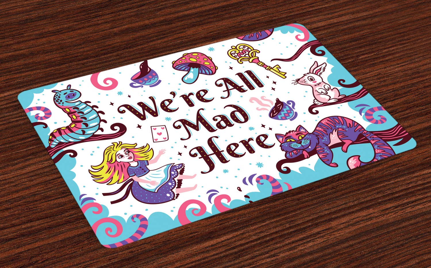 Ambesonne Alice in Wonderland Themed 4-Piece Placemat Set - 