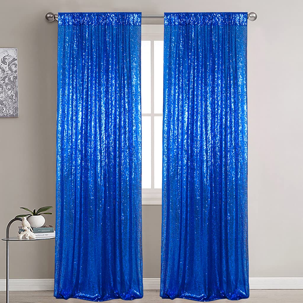 Royal Blue Sequin Backdrop Curtains - 2 Panels 2x7ft Glitter Party Decor for Weddings, Photo Booths & Events | Sparkle Curtains, Shimmer Backdrop, Sequence Drapes for Stage & Home Decor