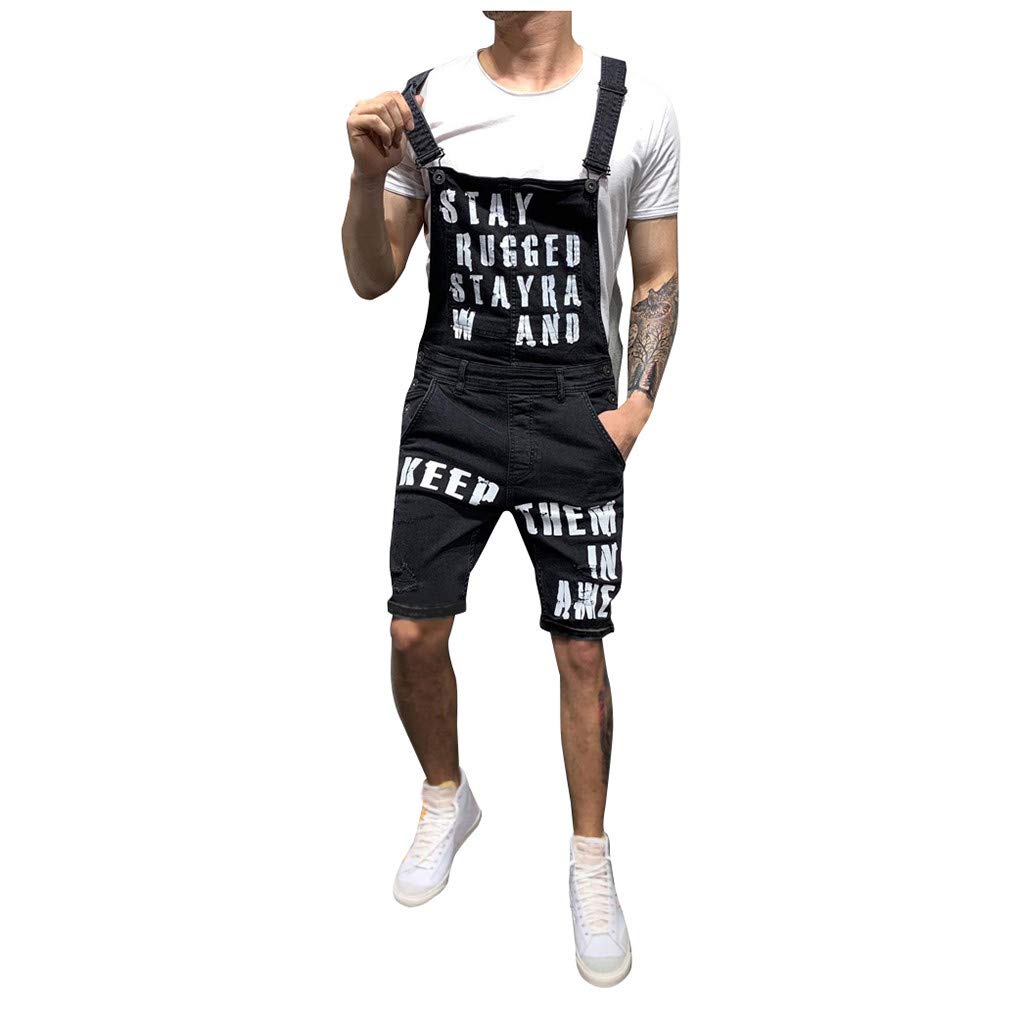 Men's Denim Overalls Shorts - Retro Letter Button Bib Jumpsuit for Summer 2019, S-XXXL - Casual Wear, Outdoor Activities & Vintage Style Fashion