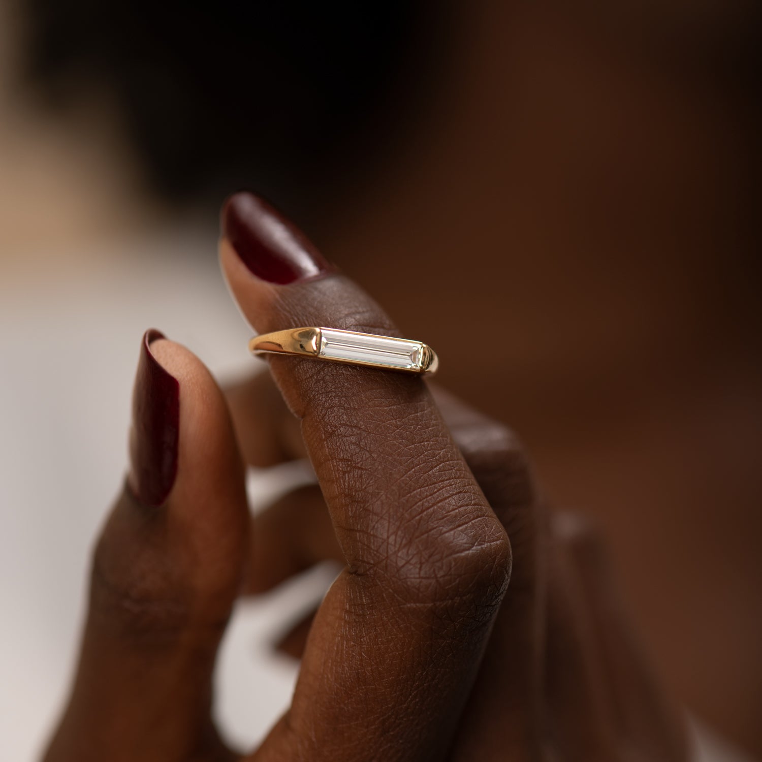 Unique Minimalist Engagement Ring with One-of-a-Kind Long Baguette Diamond - Perfect for Proposals, Weddings & Anniversary Gifts