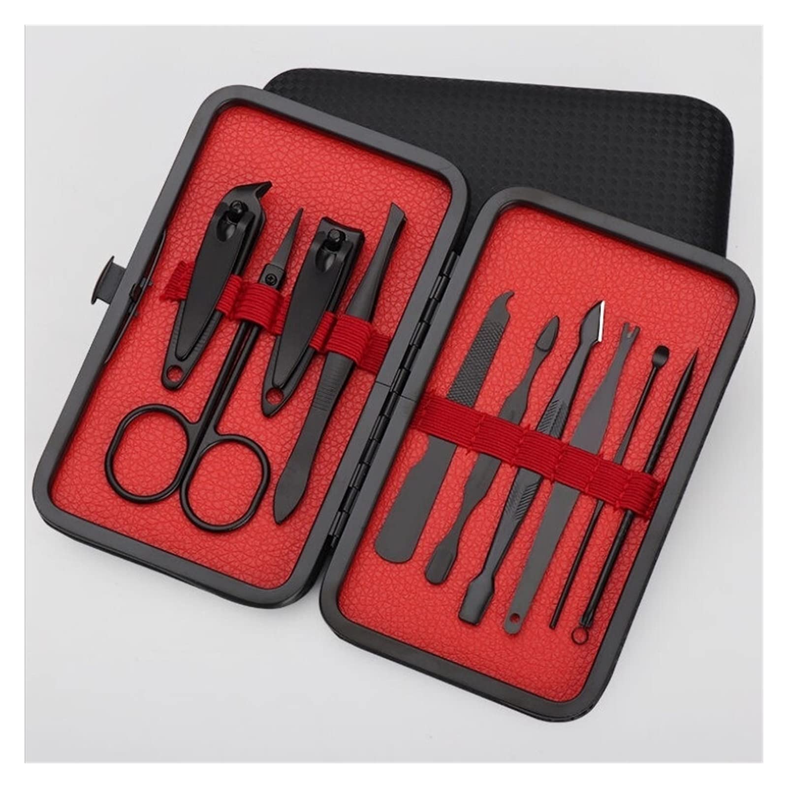 TOMYEUS Professional Nail Clipper Kit - 10-Piece Manicure & Pedicure Set with Nail Scissors, Clippers, Dead Skin Pliers, Cuticle Knife & Groove Cleaner - Classic Black for Home & Salon Use