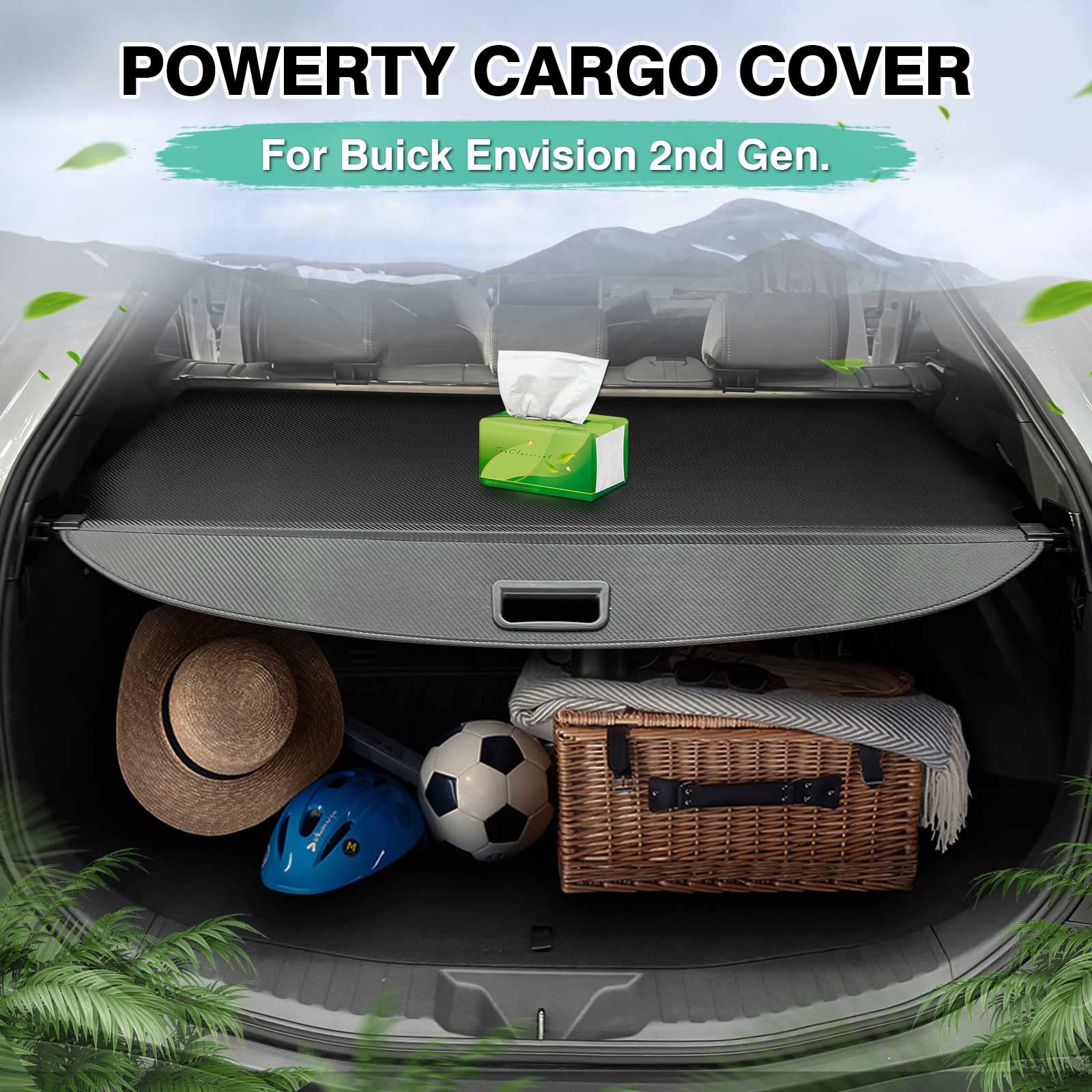 Powerty Retractable Cargo Cover for Buick Envision 2021-2024 - Black Trunk Shade Protector | Durable Car Accessories for Luggage Protection & Privacy | Perfect for Road Trips, Grocery Hauling & Outdoor Adventures
