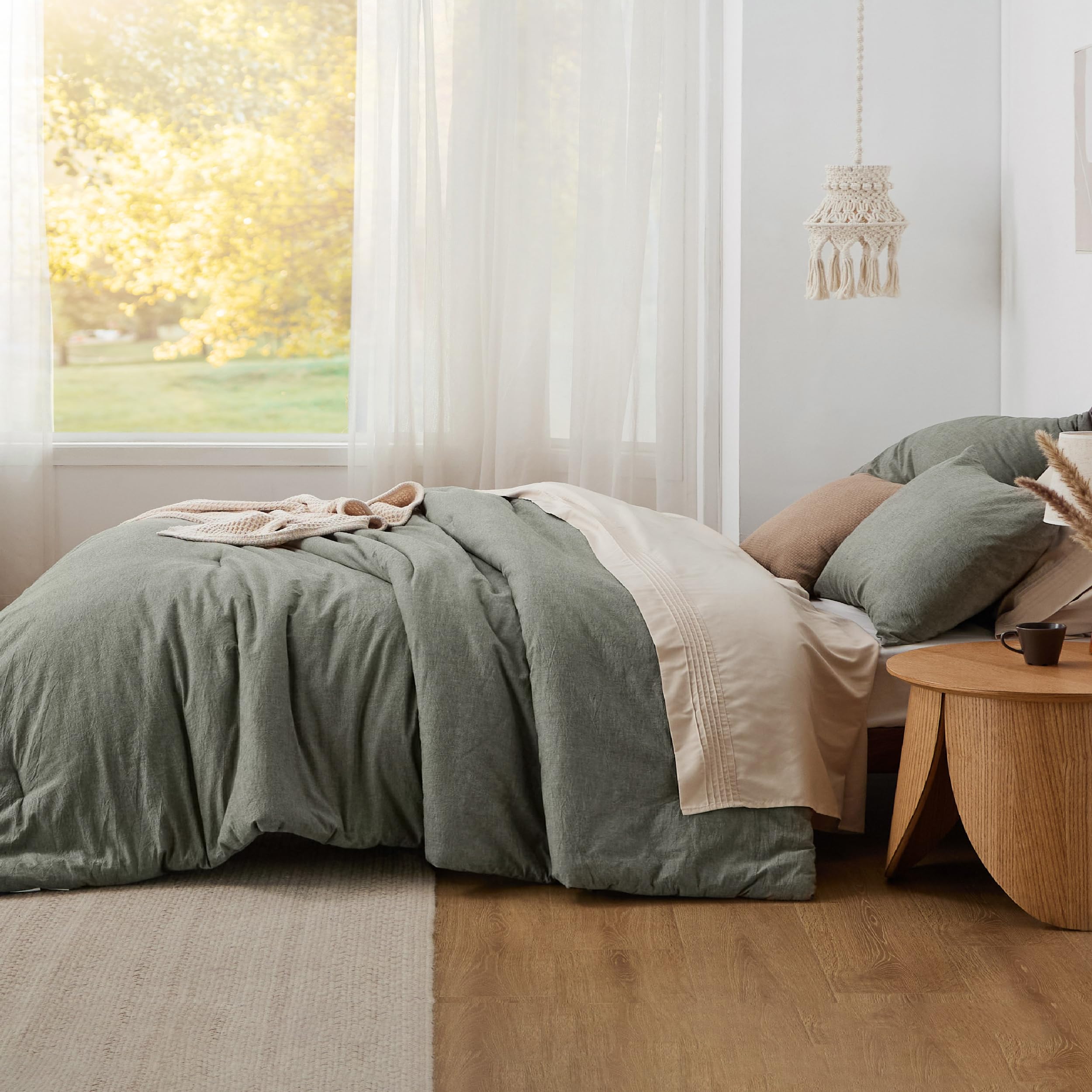 Bedsure Queen Comforter Set - Grayish Olive Green, All-Season Cotton for Cozy Sleep