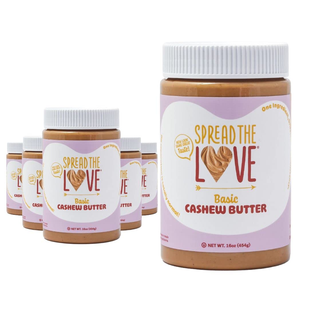 Organic Creamy Cashew Butter 16oz - All Natural, Vegan, Gluten-Free, No Added Salt/Sugar, Non-GMO, Raw - Perfect for Smoothies, Baking & Healthy Snacks (6-Pack)