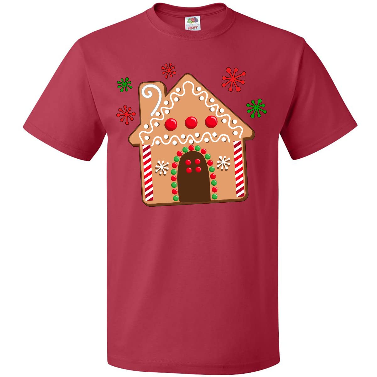 Inktastic Gingerbread House Cookie with Snowflakes Christmas T-Shirt - Festive Holiday Apparel for Family Gatherings & Winter Celebrations