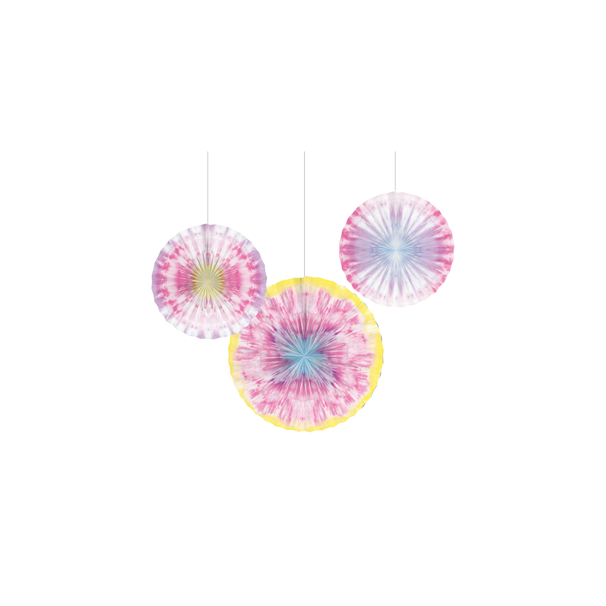 Colorful Tie Dye Paper Party Fans - Pack of 3 | Perfect for Birthday Decorations, Summer Parties & Festival Celebrations