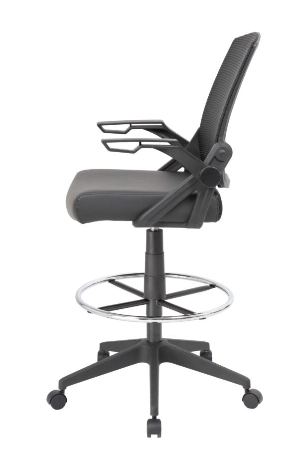 Boss Black Flip Arm Mesh Drafting Stool B16223 - Adjustable Ergonomic Office Chair for Architects & Designers - Perfect for Home Office, Studio & Workspace