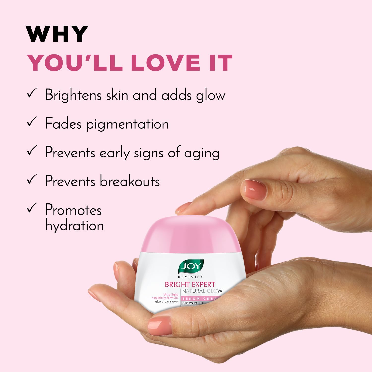 Joy Brightening Face Cream with SPF 25 PA+++ & Niacinamide - Ultra Light, Non-Sticky Moisturizer for Natural Glowing Skin | Sun Protection & Hydration | Perfect for Summer, Daily Use & Travel | 50ml