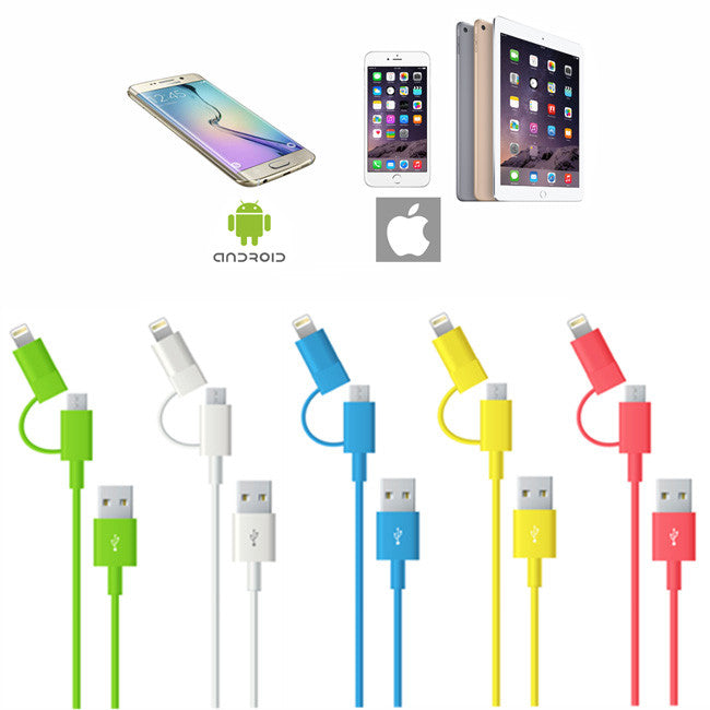 2 in 1 Lightning & Micro USB Charging Cable for iPhone 5/5s/5c/6/6 Plus & Android Phones - Fast Charging Cord for Home, Office, Car & Travel