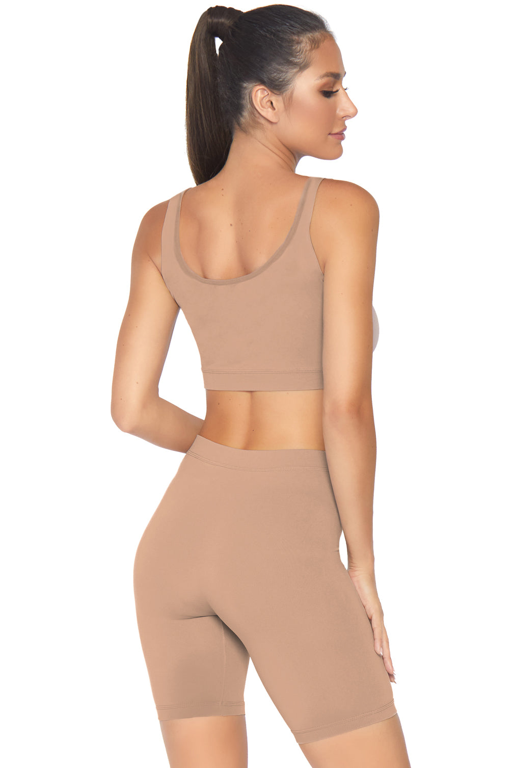 Women's Naked Crop Tank & High Waist Bike Shorts Set - Seamless Workout Outfit for Yoga, Running, Gym & Lounge Wear