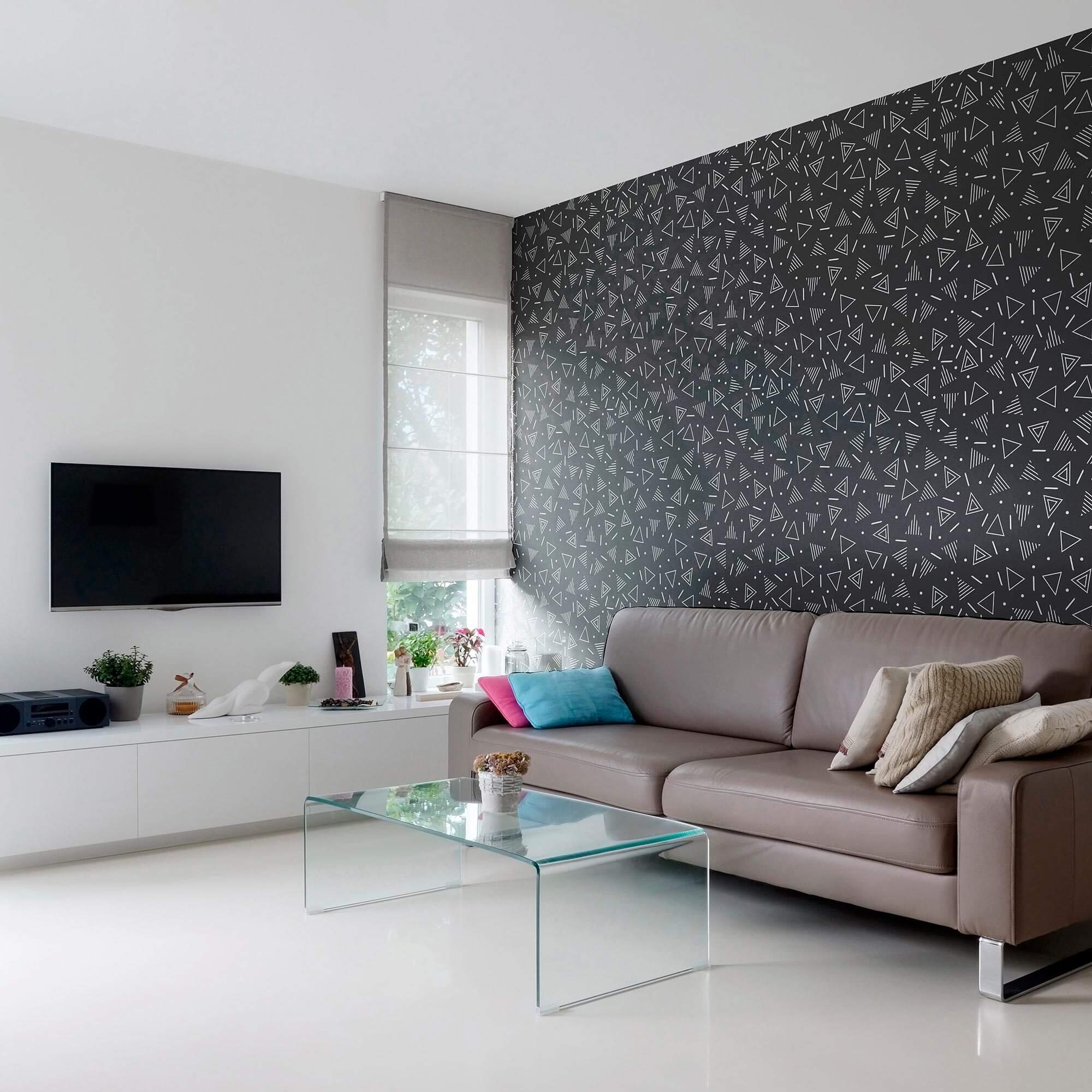White and Charcoal Triangles Peel & Stick Removable Wallpaper - Self-Adhesive Geometric Pattern Wall Decor for Bedroom, Living Room, Nursery | Easy to Install & Remove