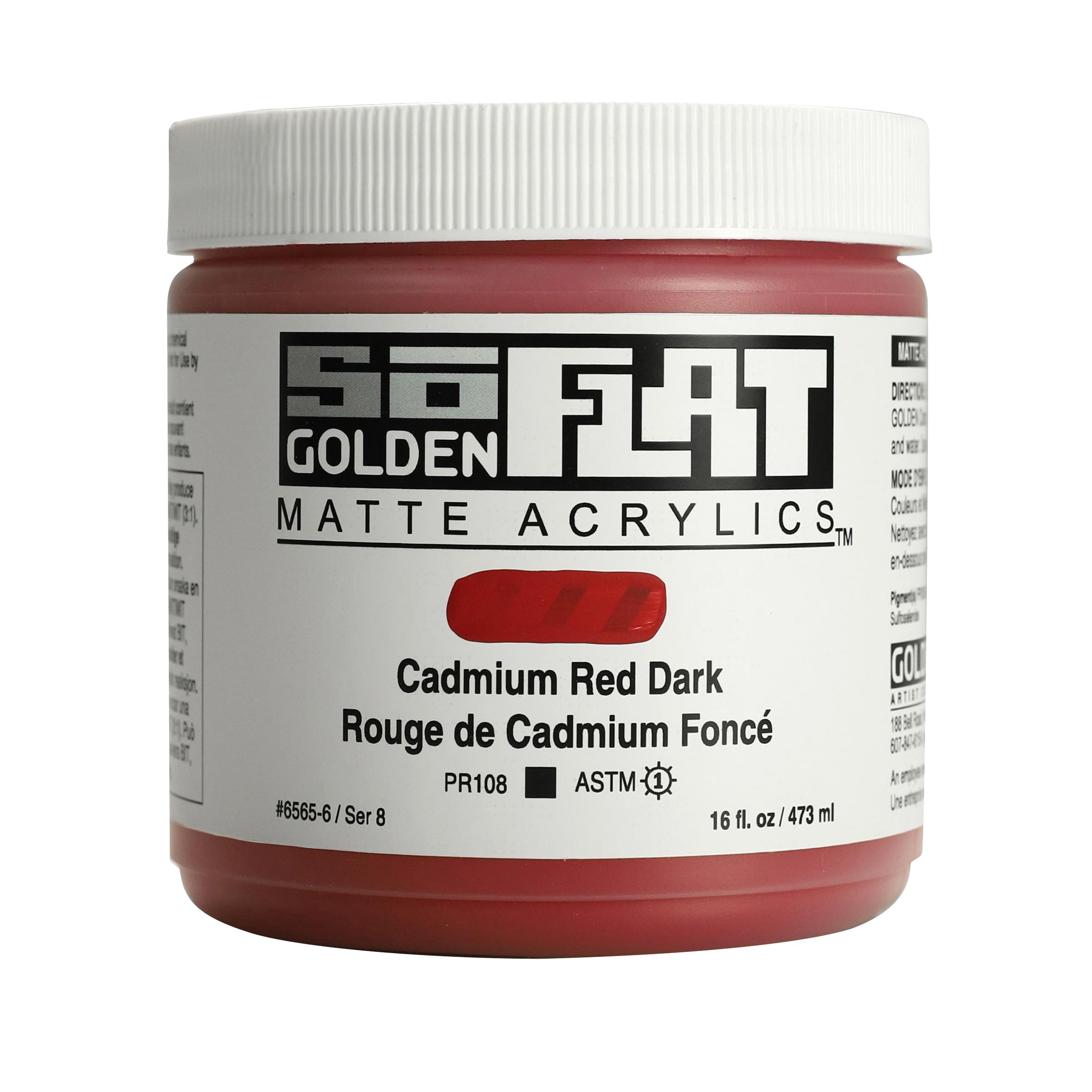 GOLDEN SoFlat Matte Acrylic Paint - Cadmium Red Dark (16 fl oz) | Professional Opaque Acrylics for Artists | Perfect for Canvas Painting, Murals & DIY Crafts