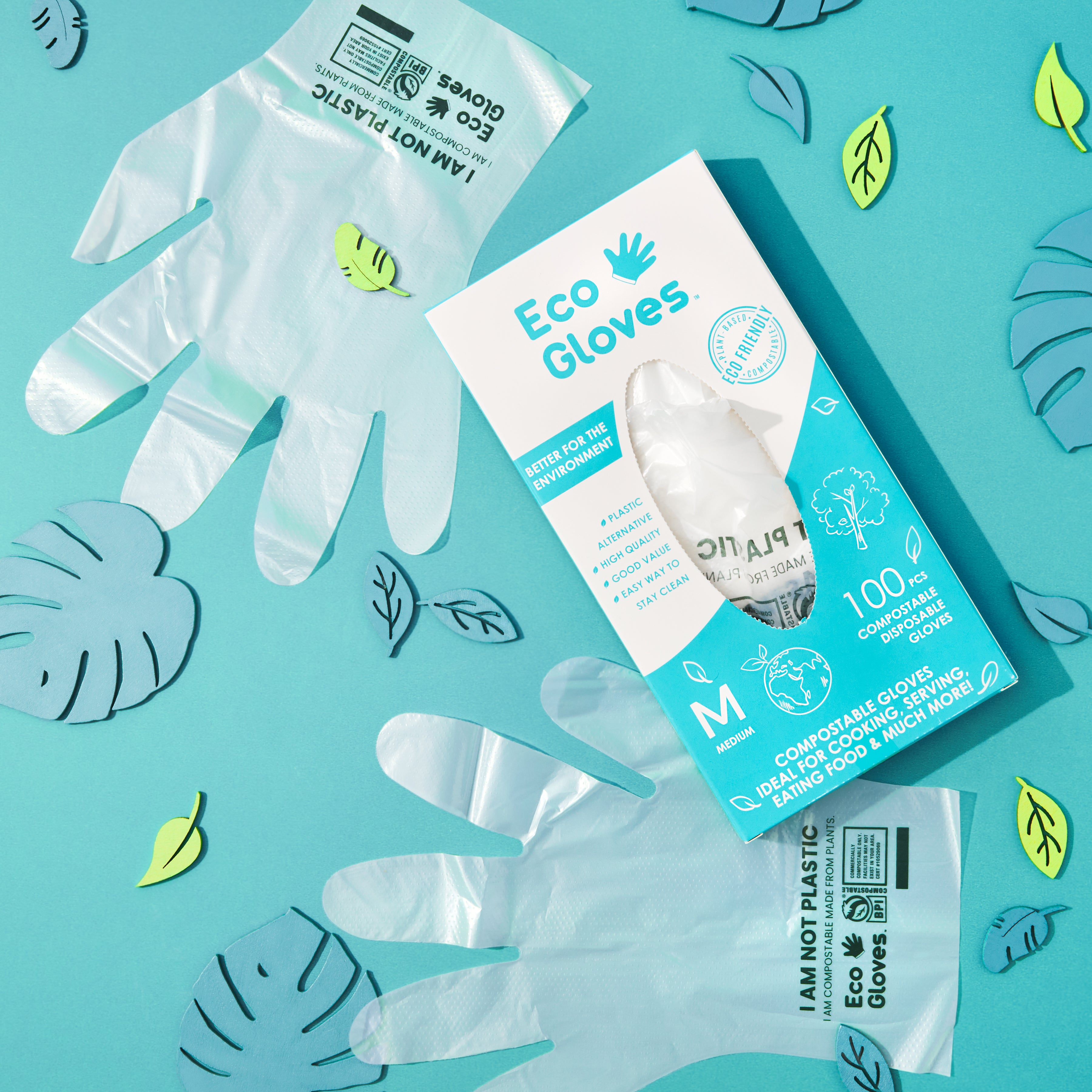 Eco-Friendly Compostable Gloves - 100 Count Clear Biodegradable Disposable Gloves for Kitchen, Cleaning & Gardening | Eco-Conscious & Sustainable Choice