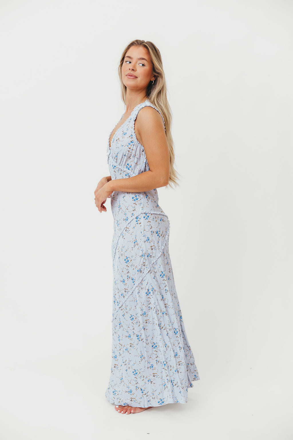 Bye Bye Baby Maxi Dress in Blue Gardenia - Flowy Summer Maternity Dress for Beach, Vacation & Special Occasions