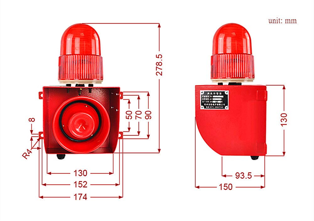 Industrial Security Alarm Siren with 120dB Horn & LED Strobe Light - RS485 Communication Protocol - AC110V Emergency Alert System for Warehouse, Factory, and Commercial Building Safety