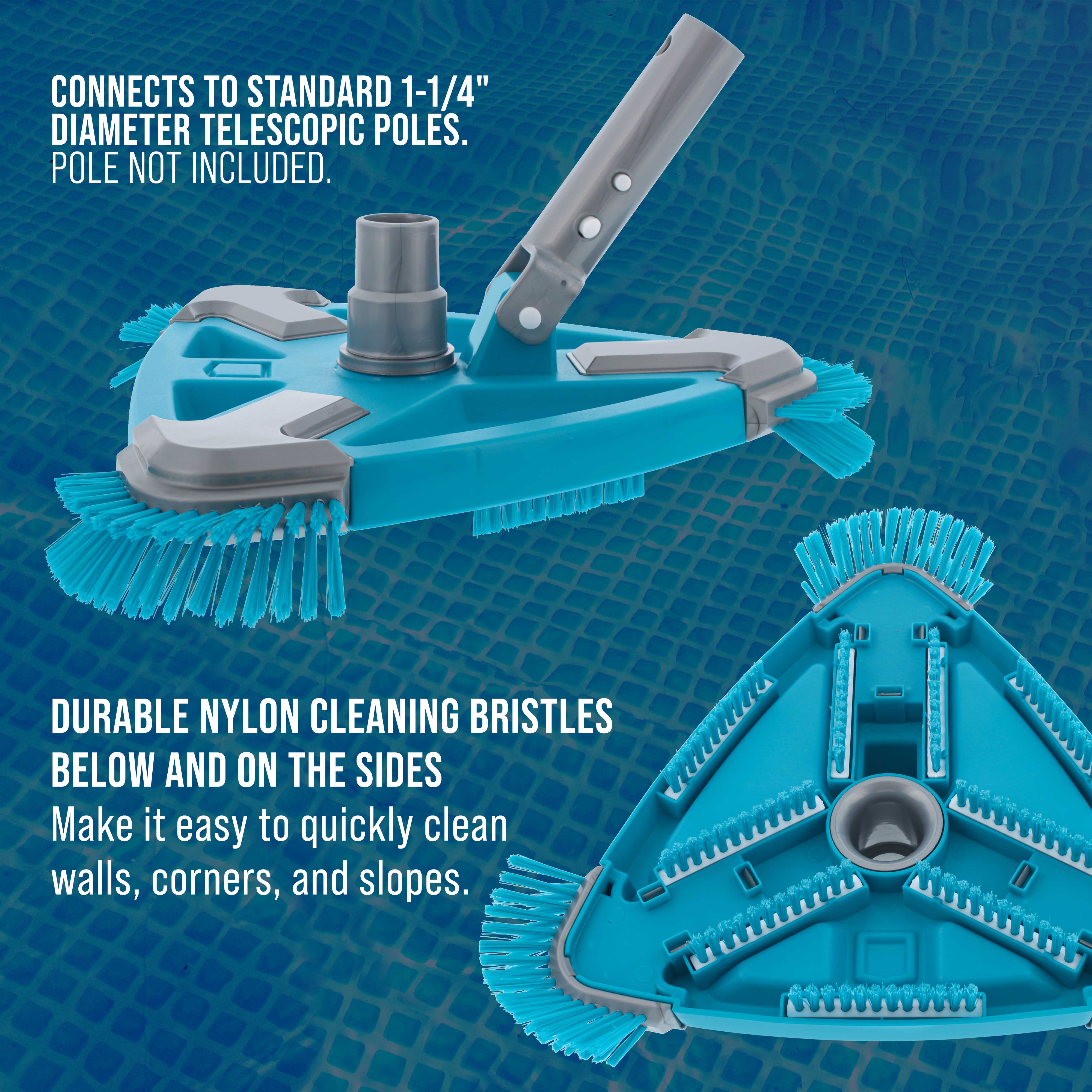 Deluxe Weighted Triangular Pool Vacuum Head with Side Brushes & Swivel Connection | Compatible with Above Ground & Inground Pools | Easy Clip Handle for Effortless Cleaning | Perfect for Residential & Commercial Pool Maintenance