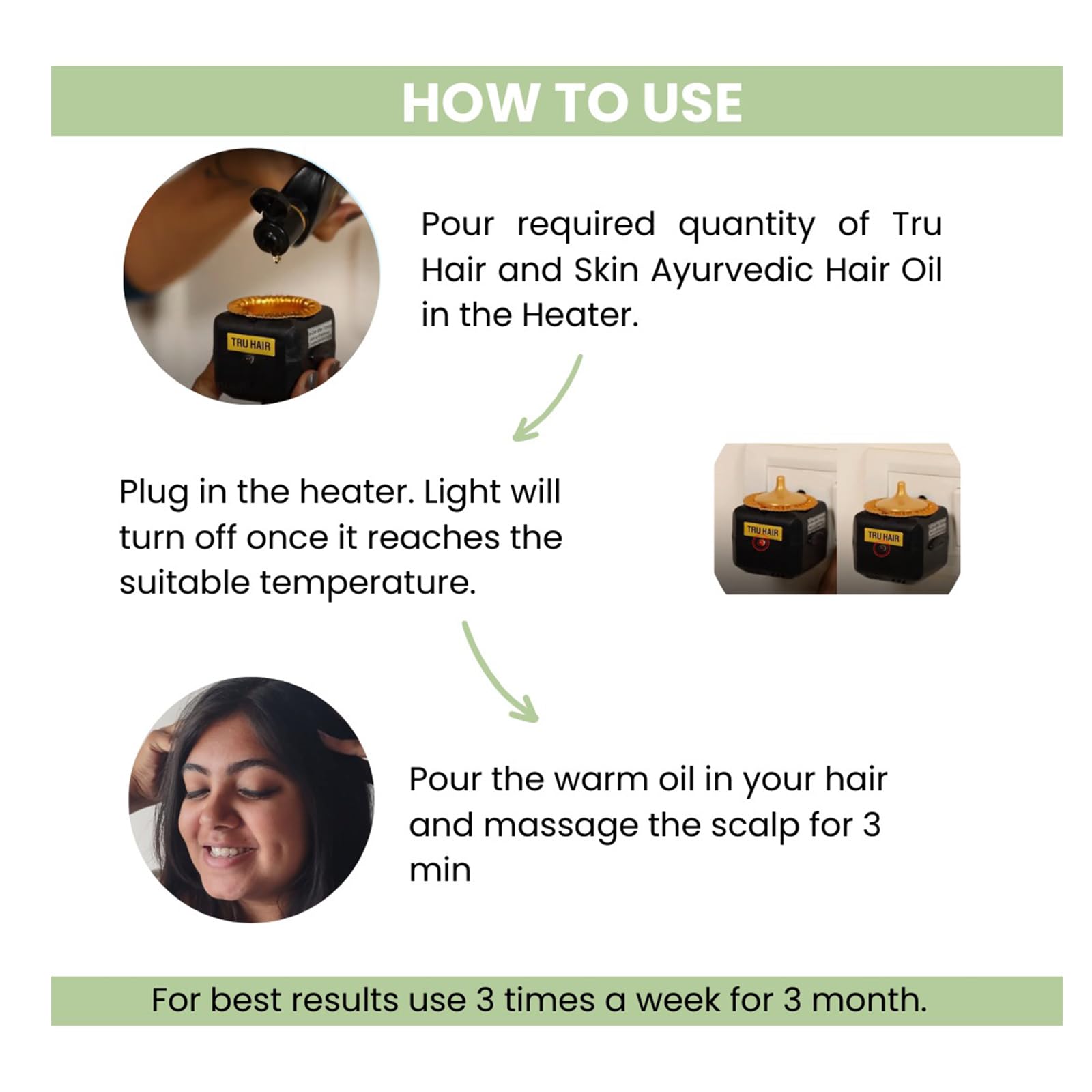 TRU HAIR & SKIN Hair Oil with Heater - 110ml | Nourishing & Heat Protection for Dry, Damaged Hair | Perfect for Styling, Frizz Control & Scalp Care at Home or Salon