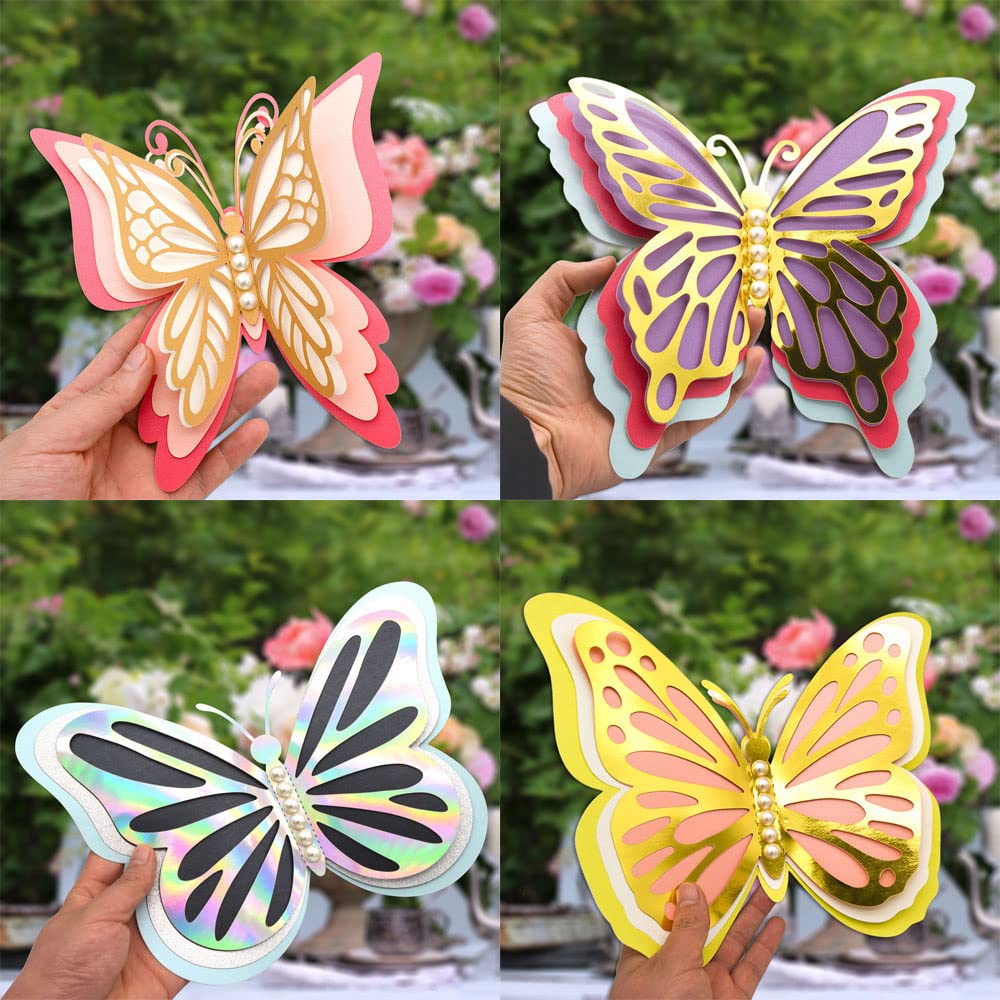 3D Four-Layer Hollow Butterfly Wall Stickers - Elegant Wedding & Home Decor, DIY Wallpaper Pearl Paper Butterflies for Room, Party & Festival Decoration (Pattern 2 Large) - Perfect for Bedroom, Living Room & Event Backdrops