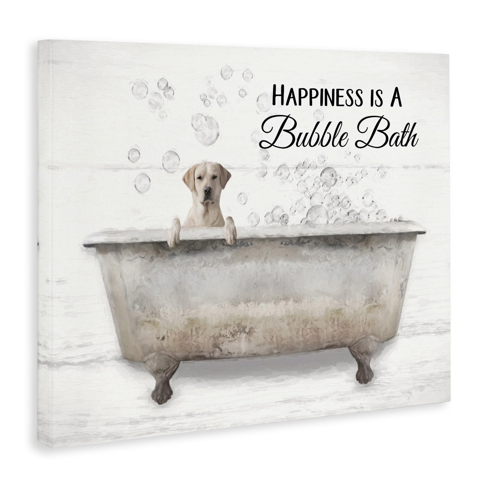 Stupell Industries 'Happiness Is A Bubble Bath' Dog in Tub Wall Art - Funny Bathroom Decor for Dog Lovers, Perfect for Bathroom, Nursery or Pet Room Decor