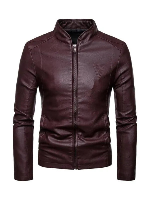 Men's Stand Collar Leather Jacket - Classic Vintage Biker Style for Motorcycle Riding & Casual Outfits | Durable Genuine Leather for Fall & Winter Fashion