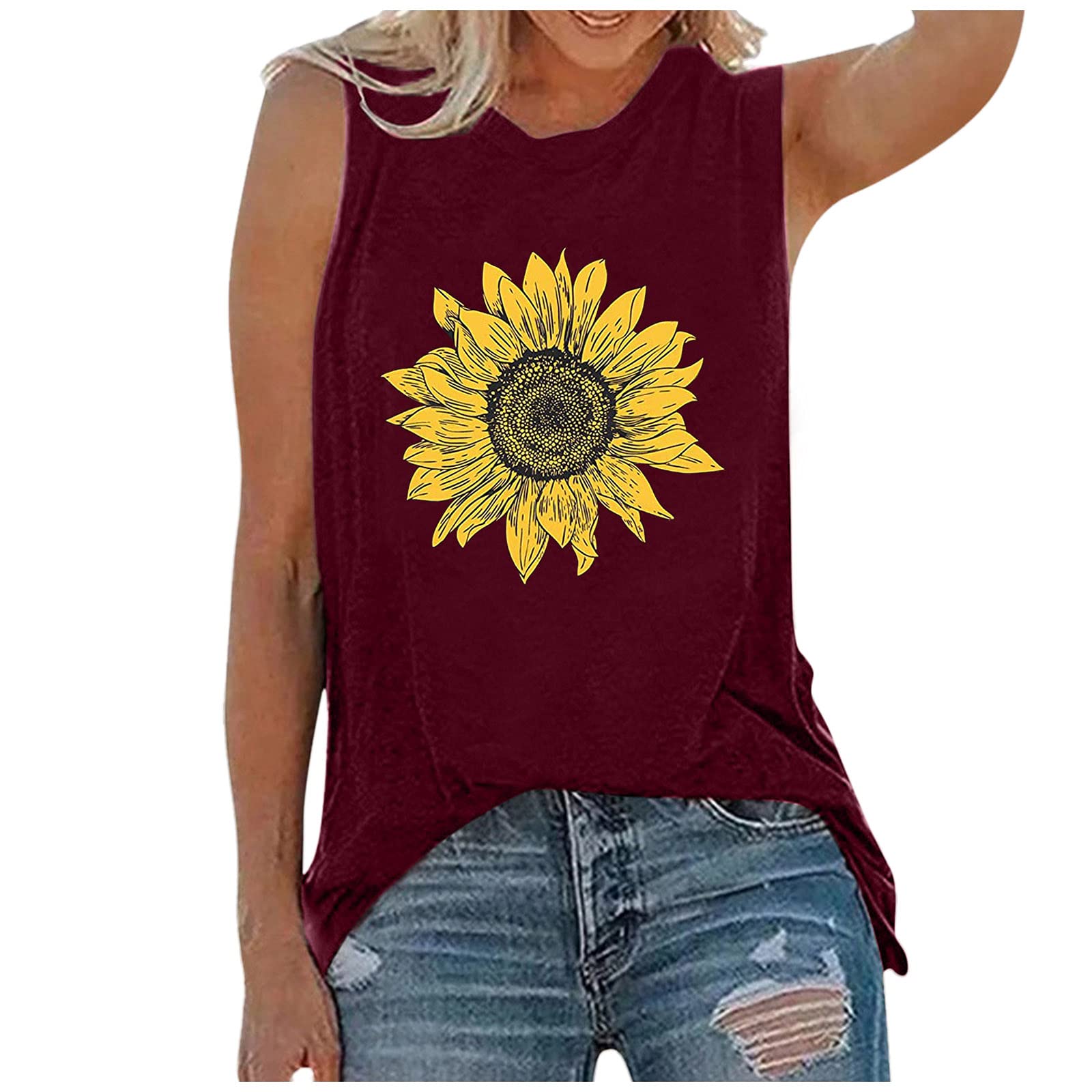 Women's Summer Tank Tops - Cute O-Neck Sleeveless Graphic Blouse for Teen Girls | Loose Fit Casual Shirt for Beach, Vacation & Everyday Wear