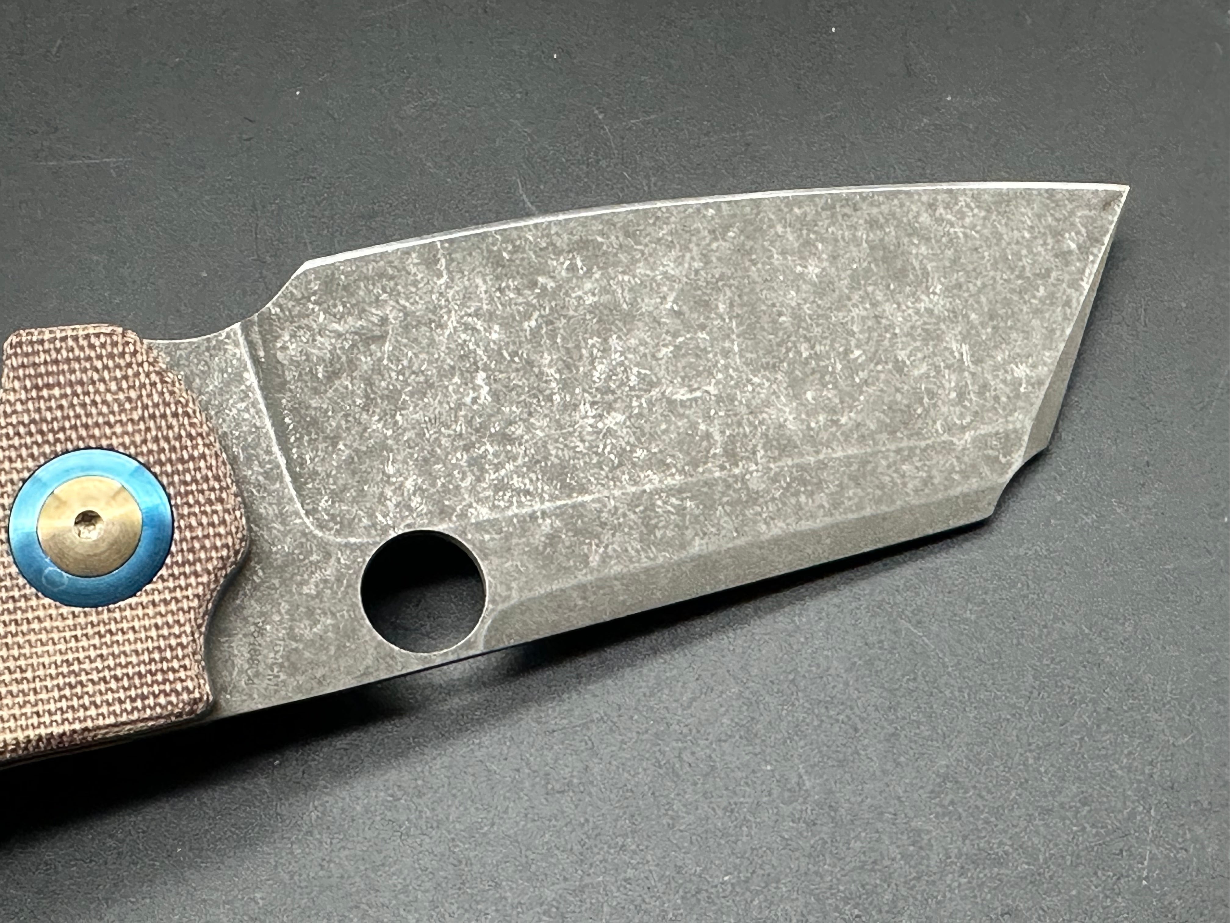 KIZER C01C Sheepdog XL Folding Knife - Brown Micarta Handle, 154CM Steel Blade - Heavy Modified for Outdoor, Camping & EDC Use
