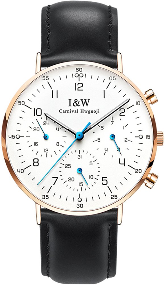 Luxury Ultra Thin Men's Watch - Multifunction Calfskin Band, Sapphire Crystal, 30M Waterproof Quartz Wristwatch for Business, Formal & Casual Wear