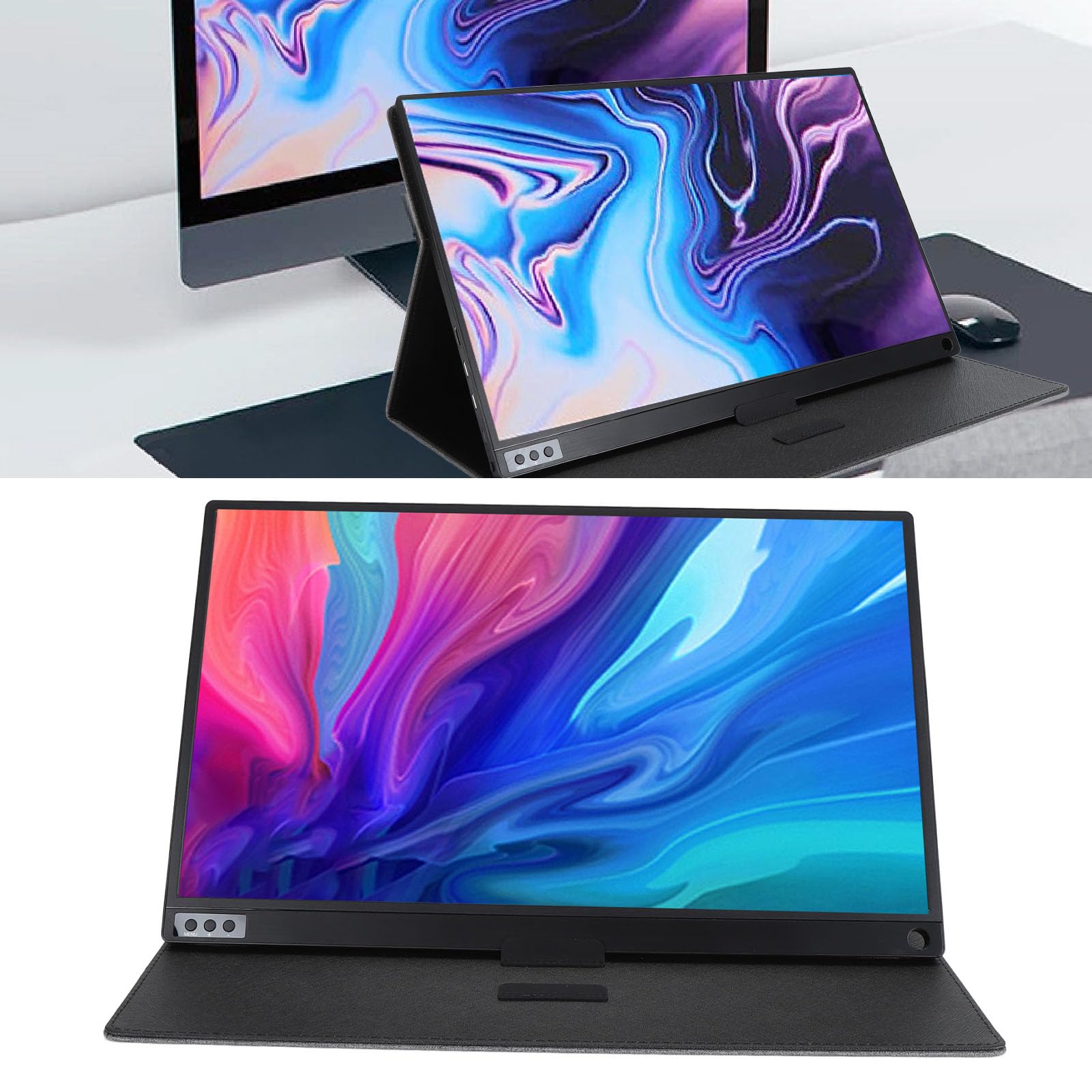 Jectse 16.1 Inch Full HD Portable Monitor with USB-C, IPS Display, Smart Cover & Built-in Speaker - Dual Screen Gaming & Work Monitor for Laptop, PC, Phone - Perfect for Remote Work, Travel & Mobile Office