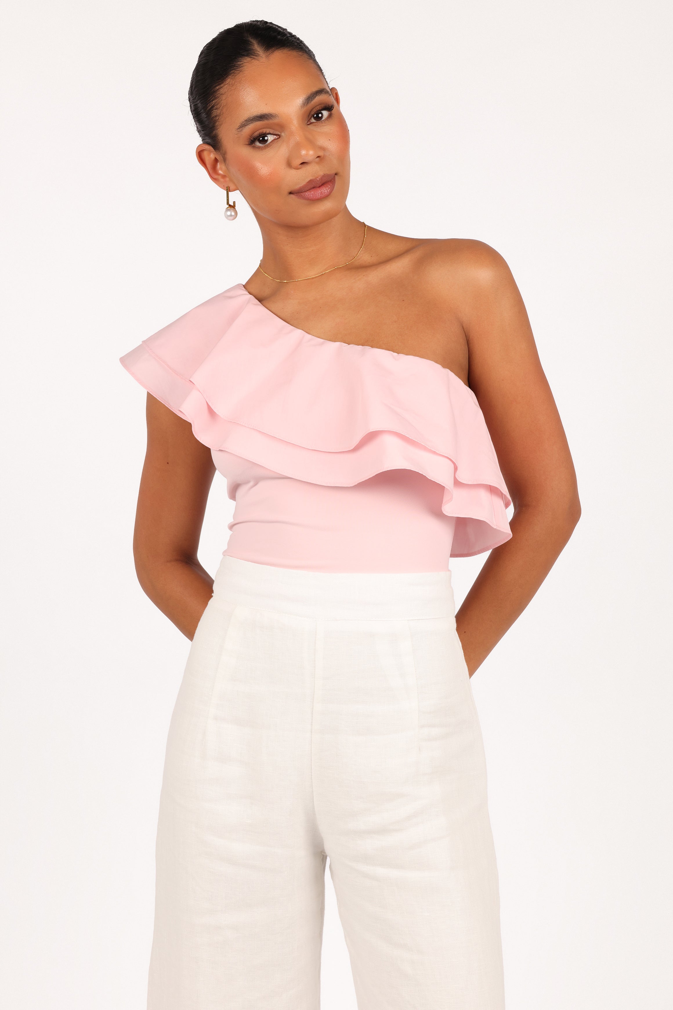 Kate One Shoulder Top in Petal Pink - Women's Fashion Blouse for Party, Date Night & Summer Outfits
