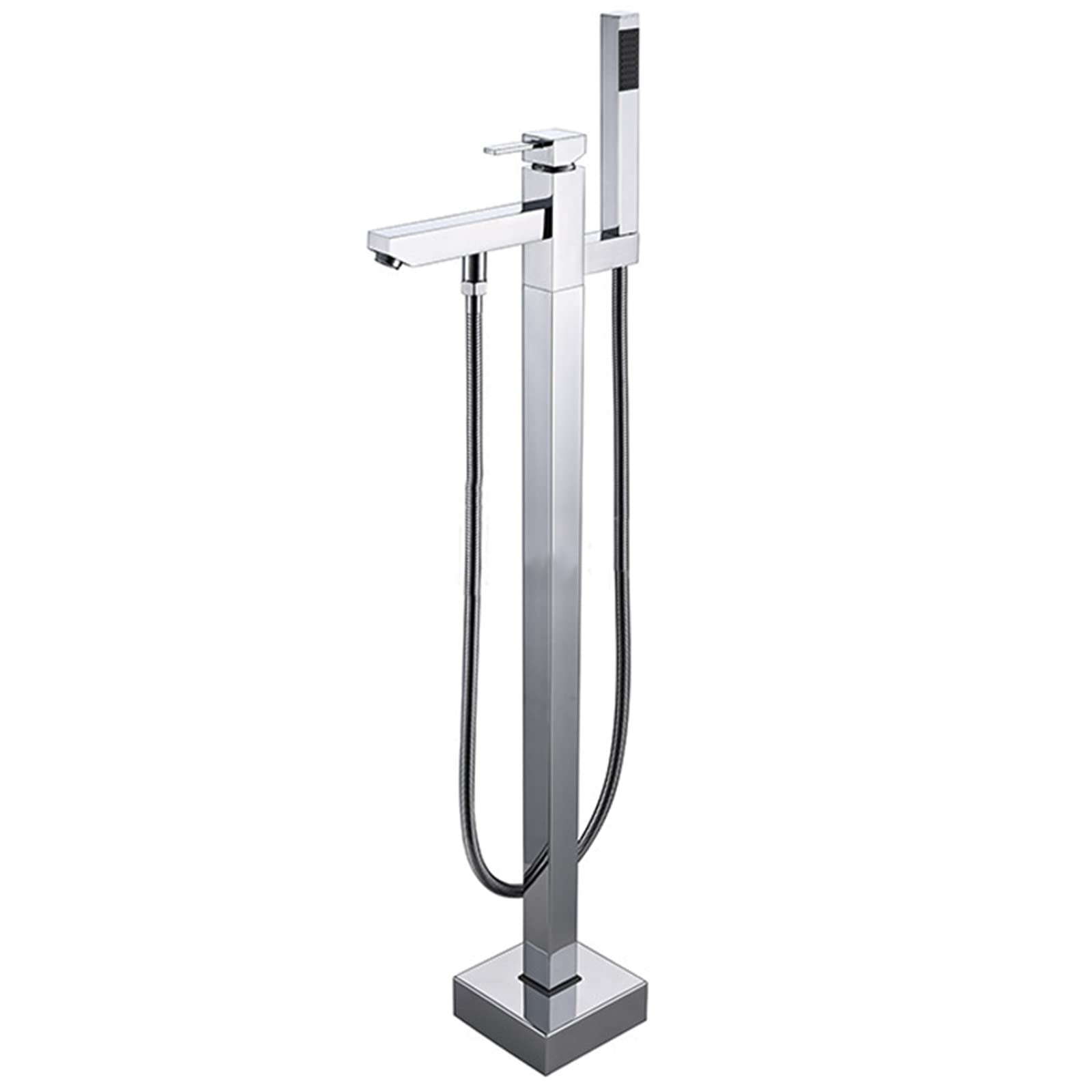 Freestanding Square Floor Mount Bathtub Faucet with Handheld Shower - Single Handle Bath Shower Faucet in 304 Stainless Steel & Chrome Finish, 360° Swivel Spout - Perfect for Modern Bathroom & Spa Retreats