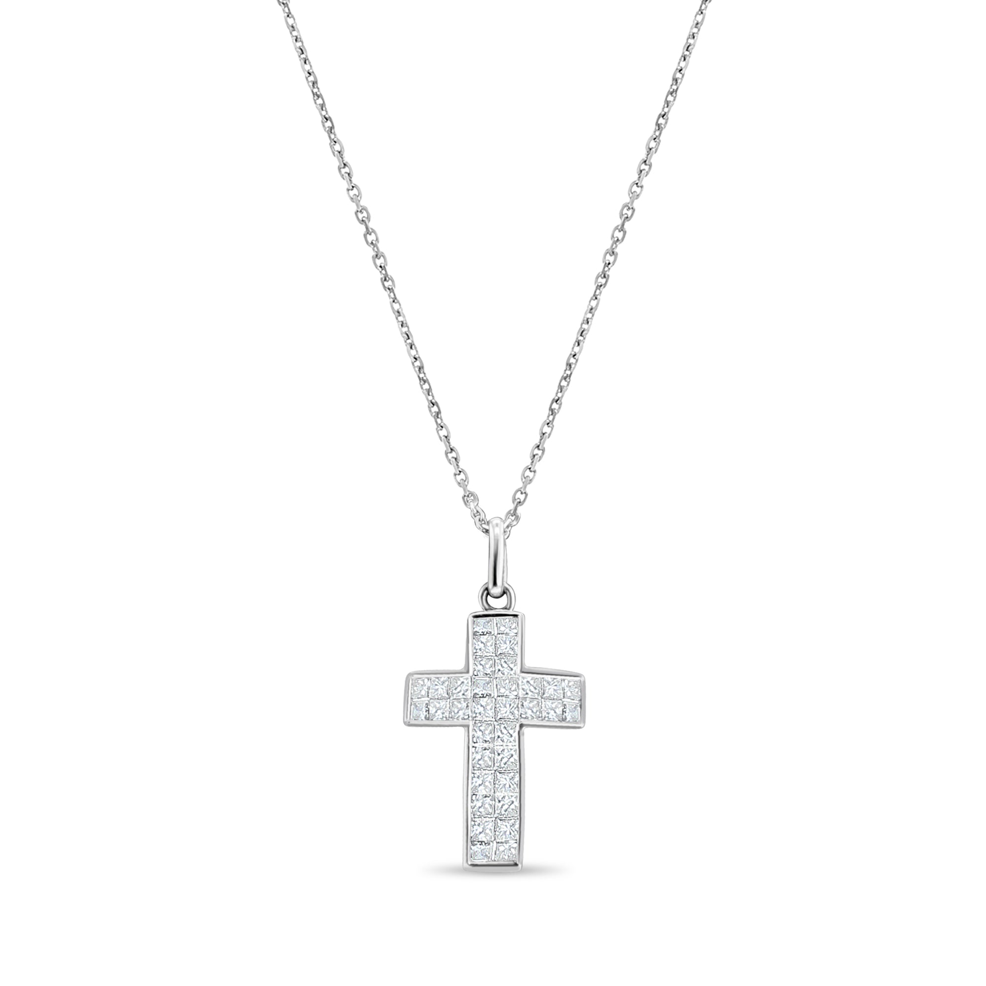 1.07cttw Princess Cut Diamond Cross Pendant in 14k White Gold - Elegant Jewelry Gift for Women, Perfect for Weddings, Anniversaries & Special Occasions