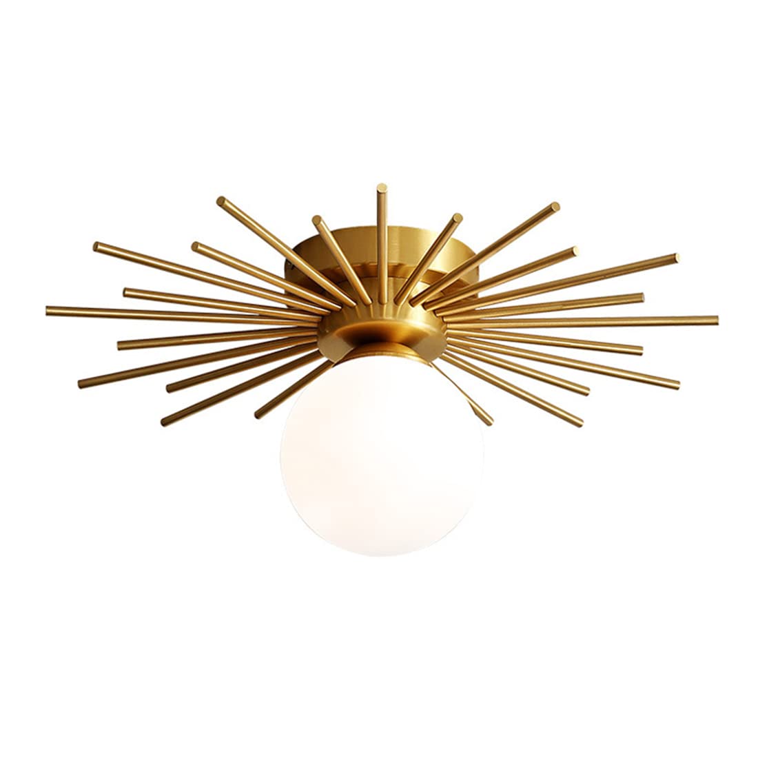 Vintage Gold Mid Century Modern Glass Flush Mount Ceiling Light with White Glass Orb Shade - Brass Close-to-Ceiling Light Fixture for Bedroom, Hallway, Foyer & Dining Room (1-Light) - Perfect for Boho, Retro & Farmhouse Home Decor