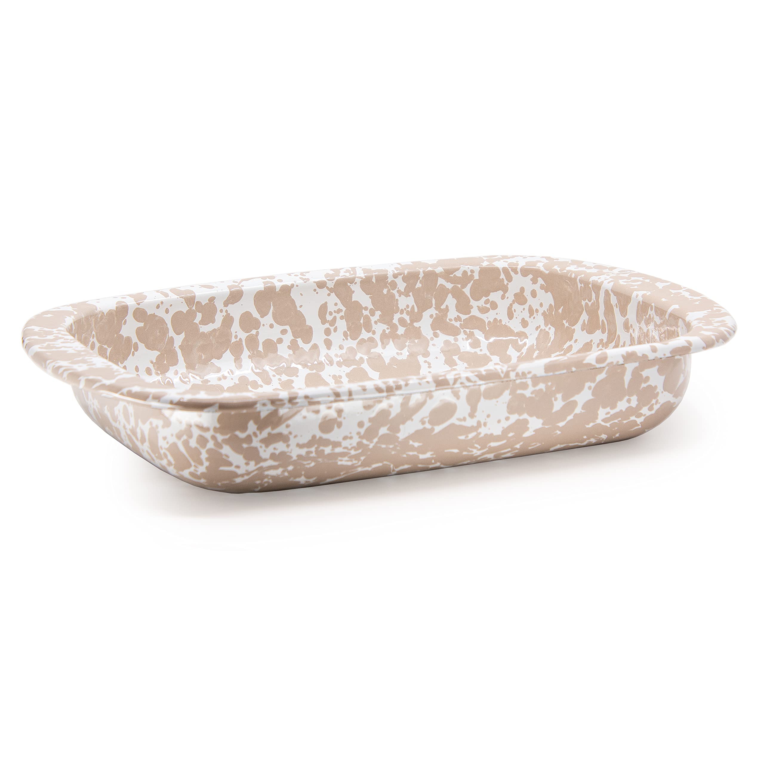 Golden Rabbit Enamelware 3-Quart Baking Pan - Taupe Swirl Design, Durable Ceramic Coated Oven Safe Casserole Dish for Baking, Roasting & Serving - Perfect for Casseroles, Lasagna, Pot Pies & Family Dinners