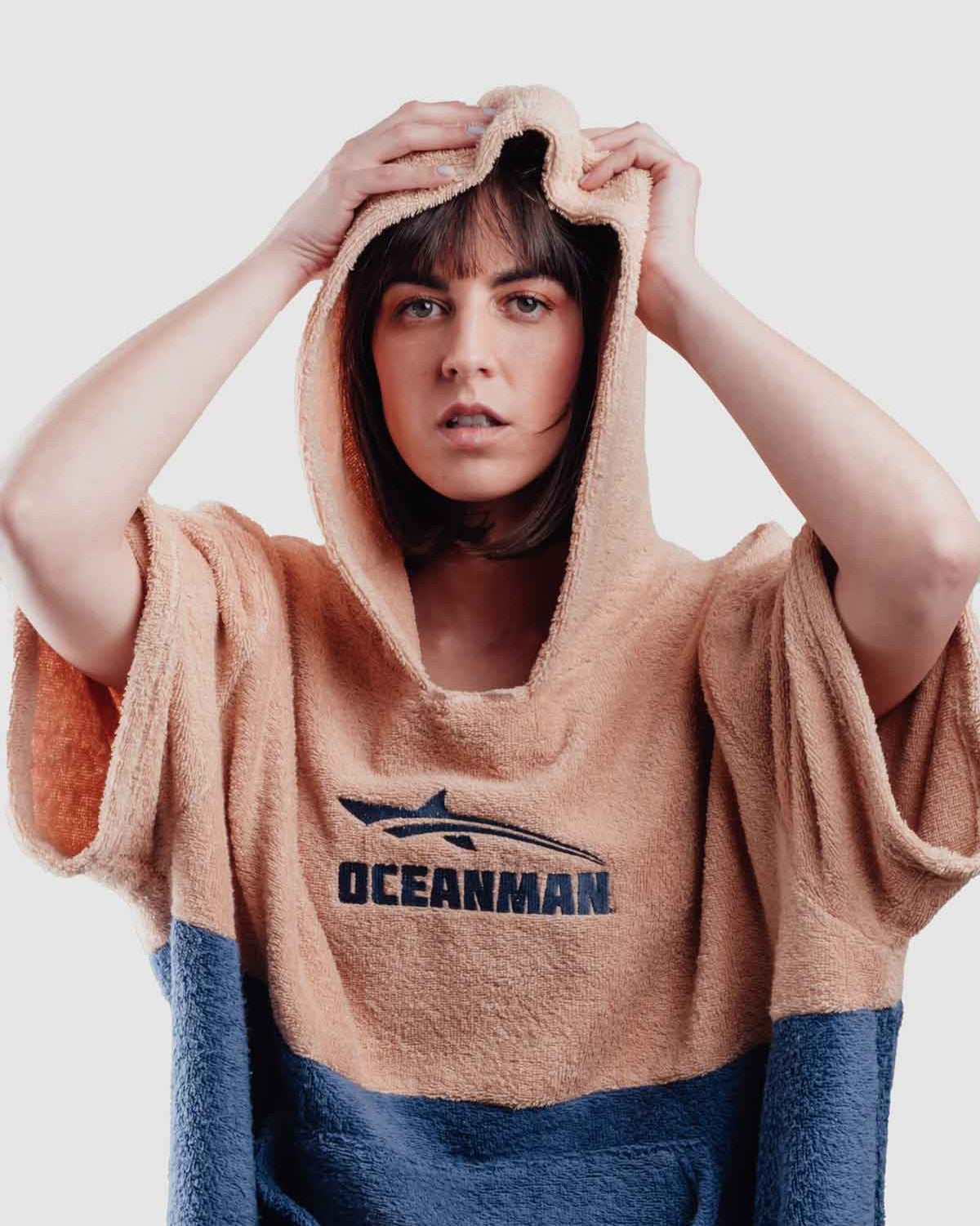 Oceanman Poncho - Waterproof & Lightweight Beach Cover-Up for Men & Women - Navy/Beige - Perfect for Surfing, Swimming, and Outdoor Activities