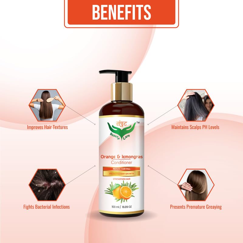Organic Orange & Lemongrass Hair Conditioner - Reduces Oil, Promotes Growth & Strengthens Hair - Perfect for Daily Use & Oily Scalp Care