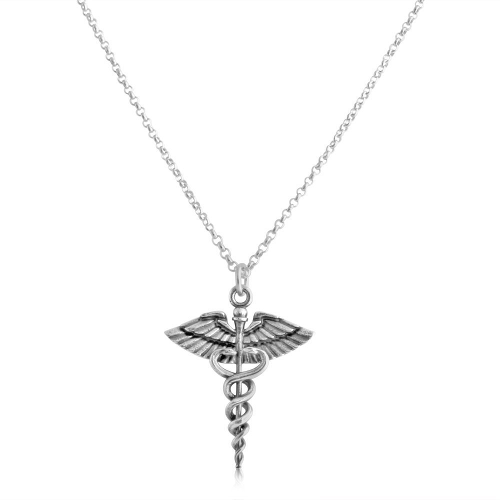 Azaggi 925 Sterling Silver Caduceus Medical Symbol Pendant Necklace for Doctors & Nurses - Perfect Jewelry Gift for Healthcare Professionals, Graduation, Appreciation & Everyday Wear