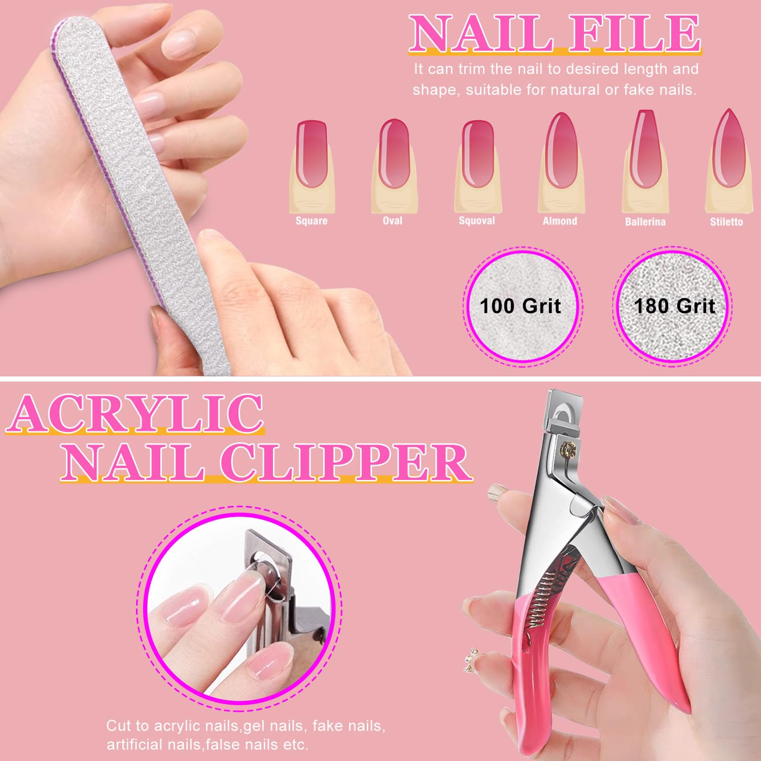 500 Pcs Clear Square Acrylic Nail Tips for Professional Nail Art - Long False Nails with Glue & Adhesive Tabs - Complete DIY Nail Kit with Nail Clipper & Files - Perfect for Salon, Home Manicure & Party Nail Designs