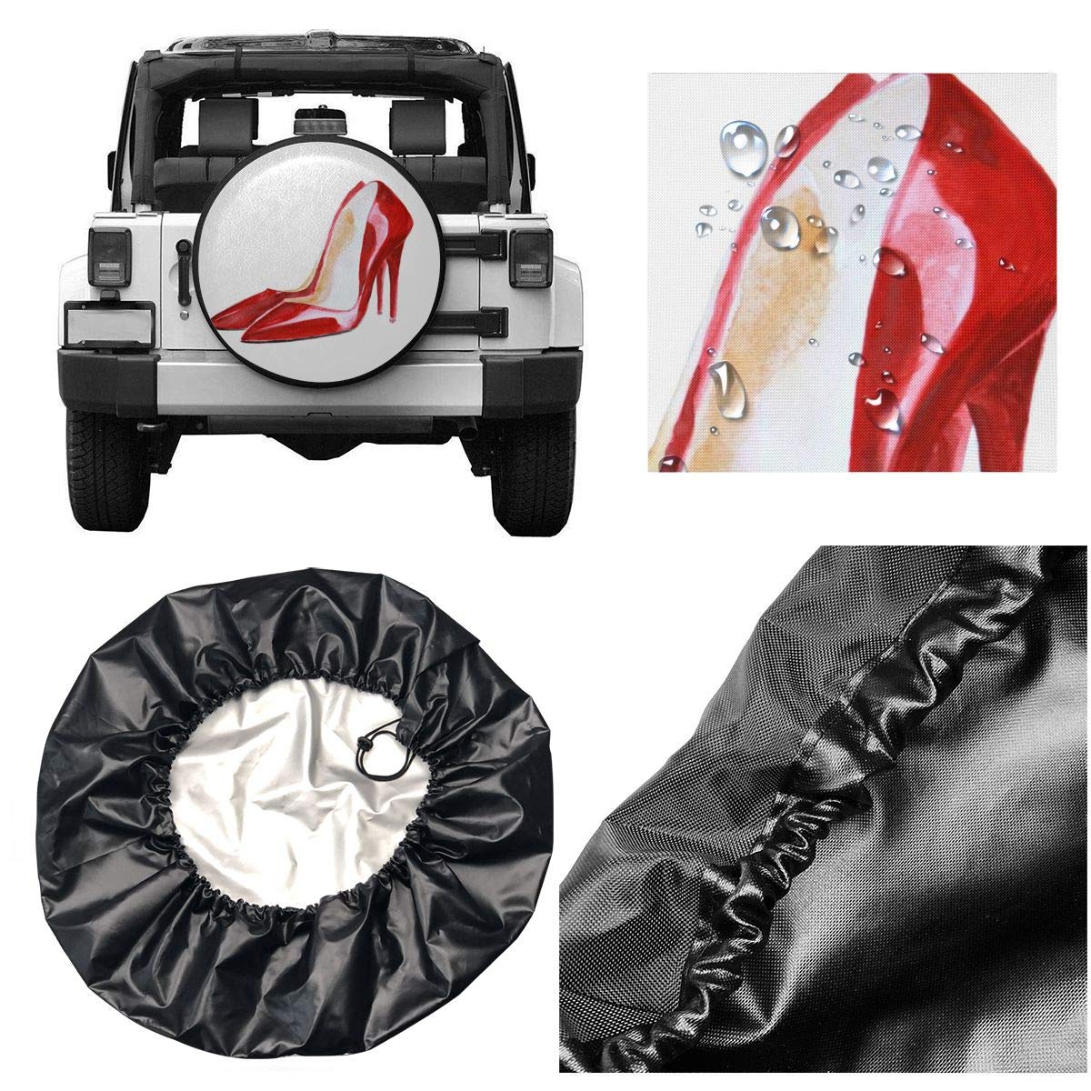 Moslion 17 Inch Watercolor Red Leather High Heels Spare Tire Cover - Waterproof Wheel Protection for Trucks & SUVs | Stylish Car Accessory for Women Drivers