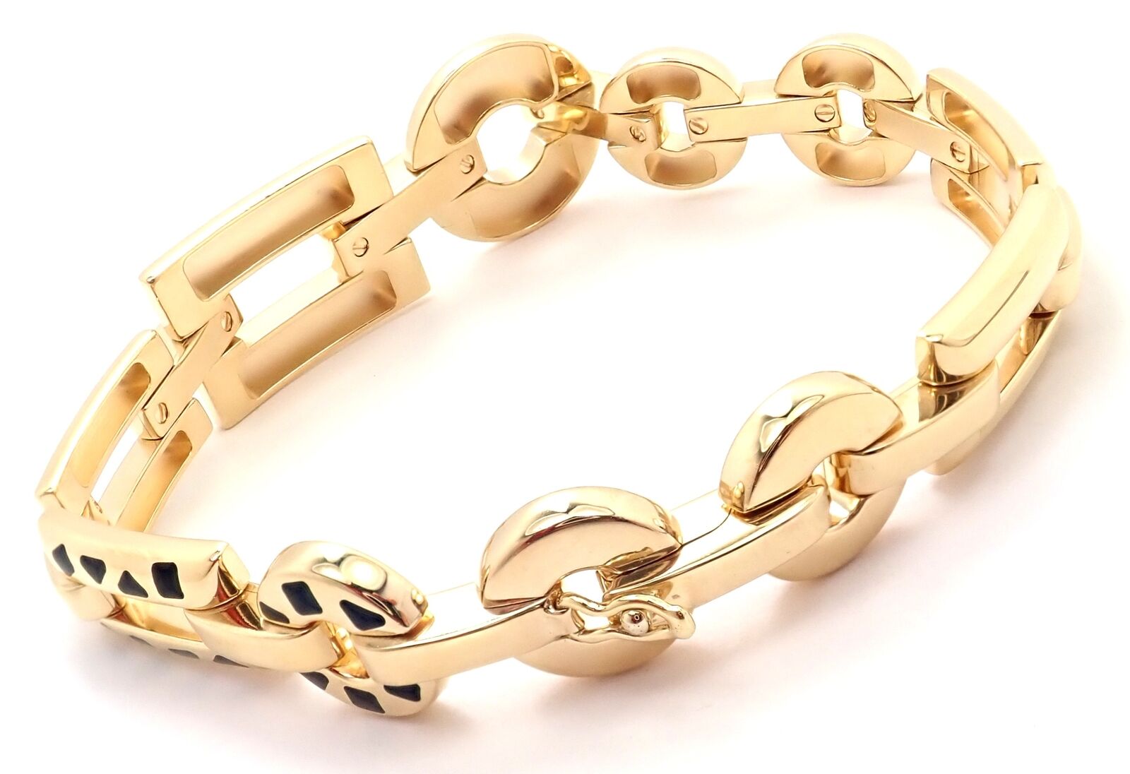 Authentic Cartier Panthere 18K Gold Black Lacquer Spot Link Bracelet | Luxury Jewelry for Women | Perfect for Gifts, Parties & Special Occasions