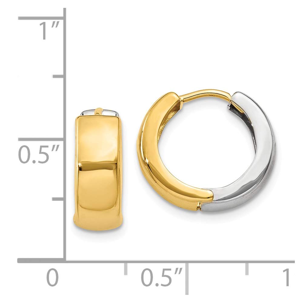 14K Two-Tone Gold Hinged Hoop Huggie Earrings (10mm x 5mm) - Elegant Everyday Jewelry for Women, Perfect for Work, Date Night & Special Occasions