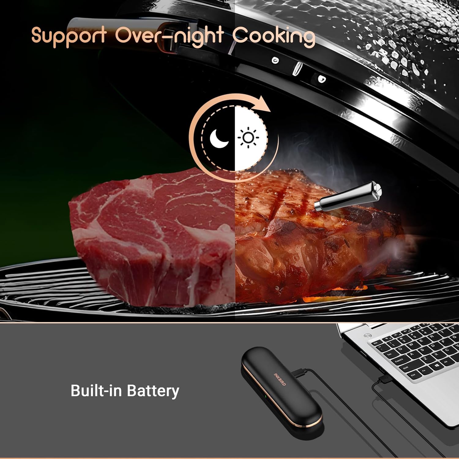 Wireless Bluetooth Meat Thermometer for Grilling, Smoking & BBQ - INT 11P B - Perfect for Steak, Chicken, Turkey & Outdoor Cooking