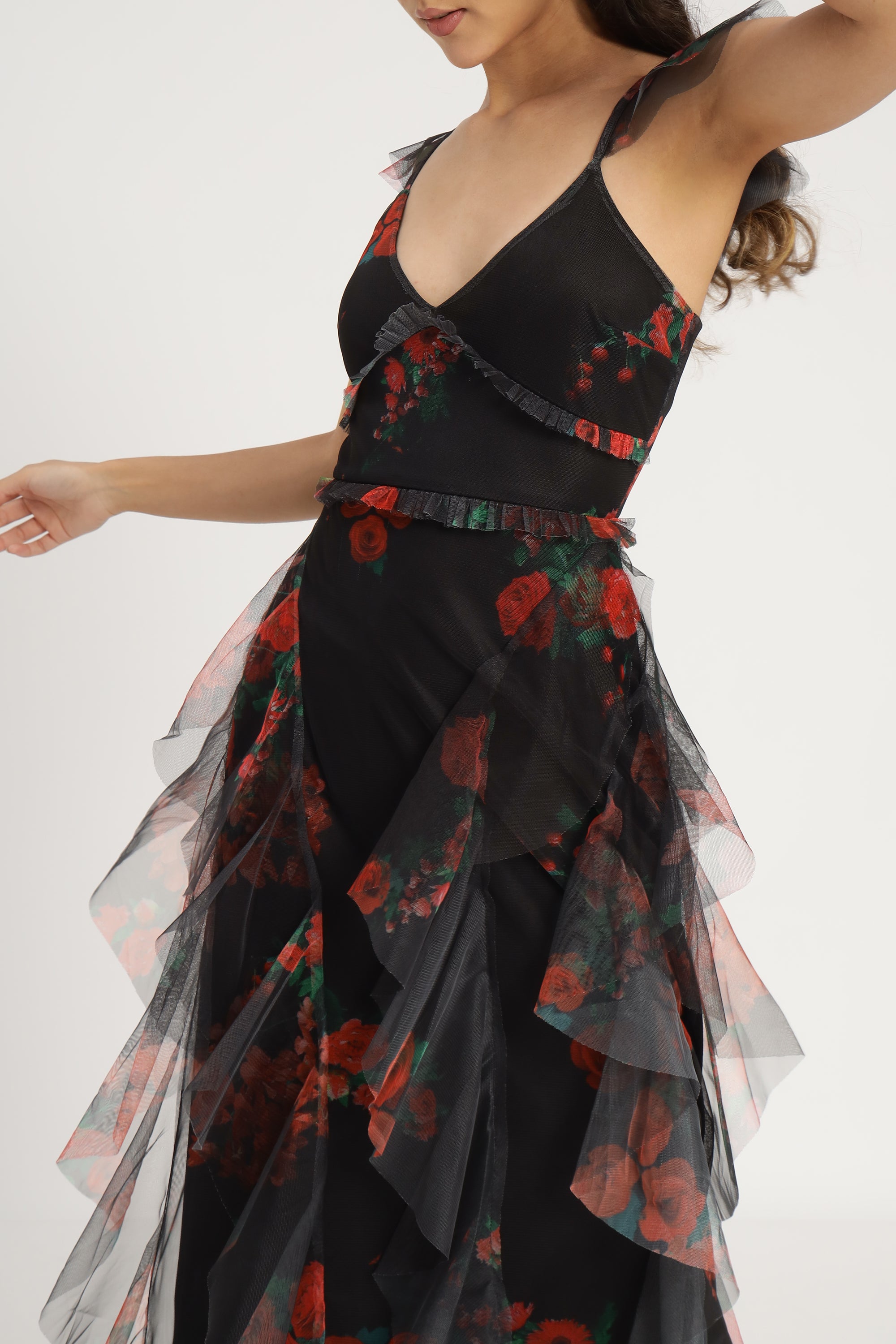 Malin Maxi Dress - Black & Red Floral Print Long Summer Dress for Women | Beach Vacation, Wedding Guest, Party Outfit