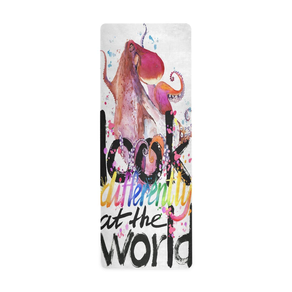 ALAZA Non-Slip Watercolor Octopus Yoga Mat with Inspirational Quote - Premium Fitness Mat for Yoga, Pilates & Floor Exercises | Perfect for Home Workouts, Studio Sessions & Mindful Meditation