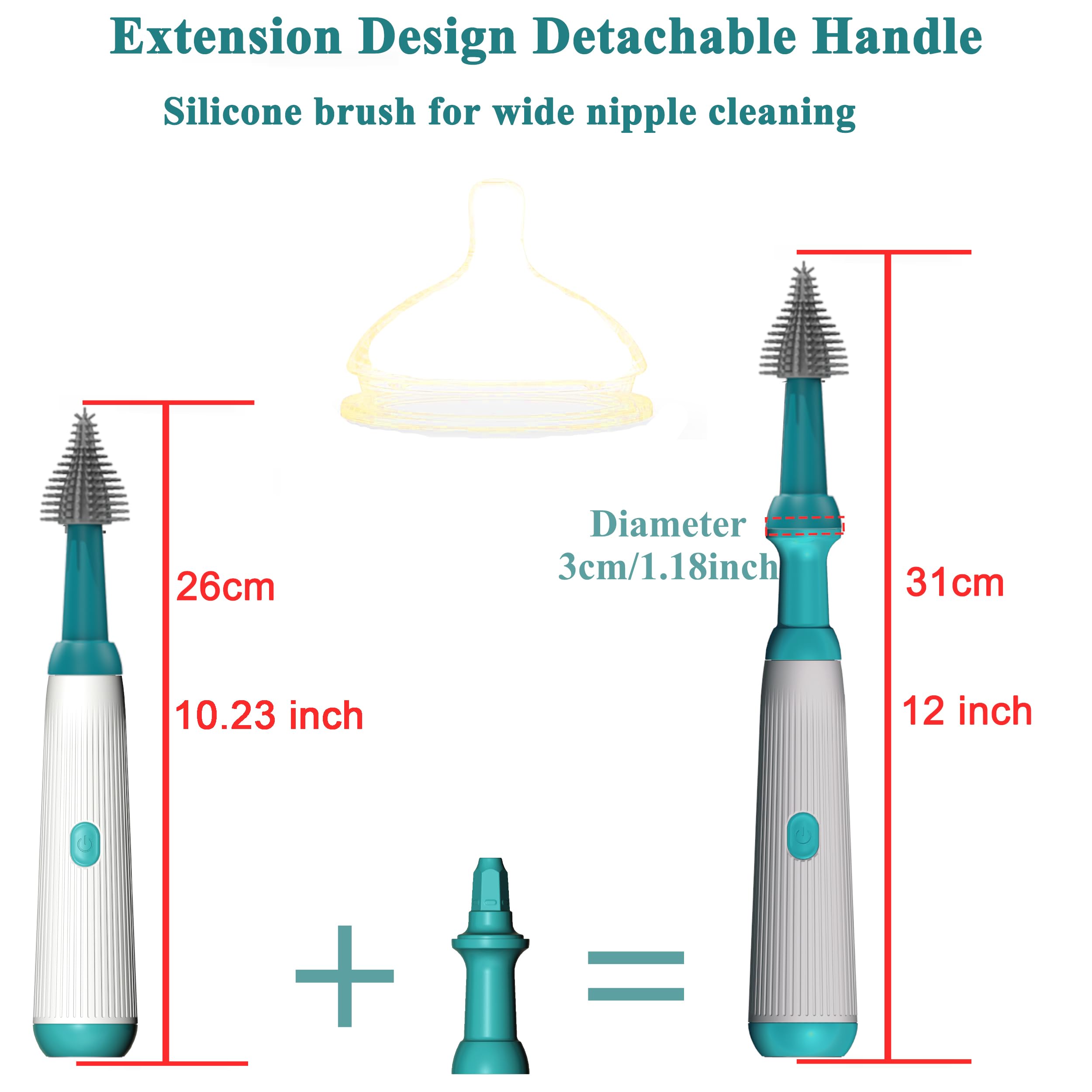 Electric Baby Bottle Brush Cleaner with Long Handle - Waterproof IP65 for Home & Travel