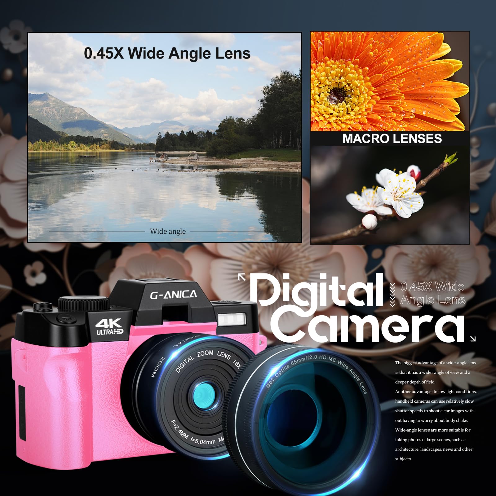 4K 48MP Digital Camera for Photography & Vlogging - WiFi YouTube Camera with 180° Flip Screen, Flash, 16X Zoom, Wide-Angle & Macro Lens - Perfect for Travel, Blogging & Content Creation