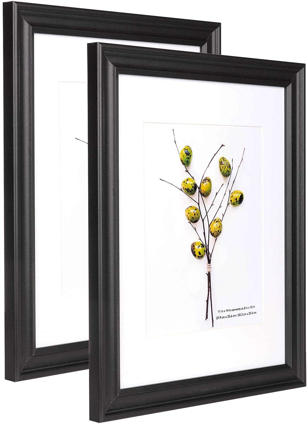 11x14 Black Picture Frames Set of 2 - 8x10 with Mat, HD Plexiglass - Wall Mount for Home & Office Decor